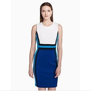 Calvin Klein Color block Scuba Dress 8 Blue White Aqua